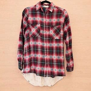 Altar'd State Button Down Flannel Printed Back Western Shirt Size S Red Black